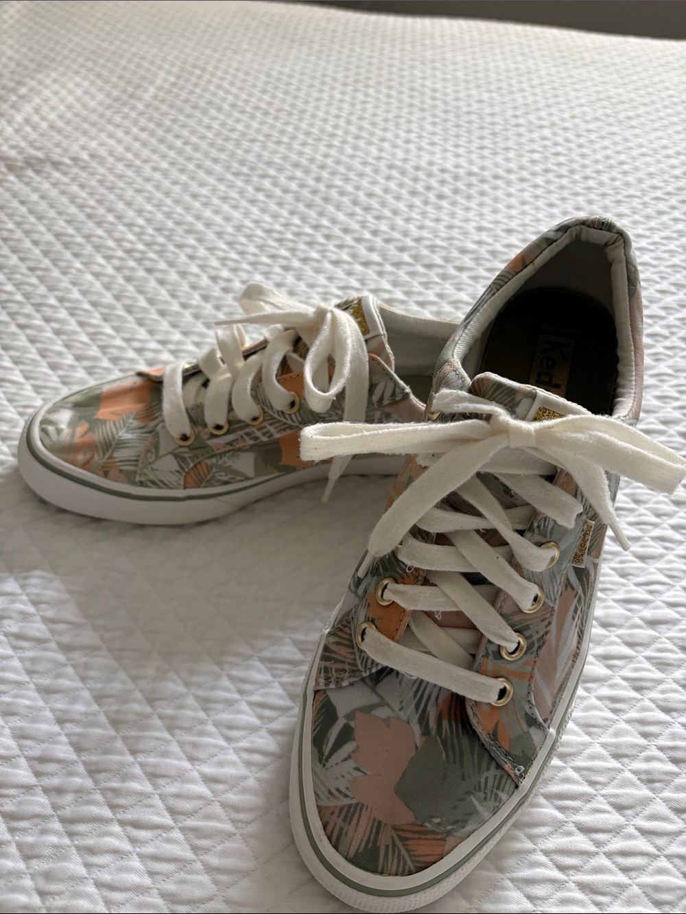 Keds Women's Tropical Floral Low-Top Sneakers in Green and Peach